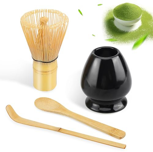 Matcha Besen Set - Matcha-Set - 4-teiliges Matcha-Tea-Set, Matcha-Besen, Matcha-Schale, Chasen und Matcha Löffel - Matcha Zubehör für die Teezeremonie (Schwarz(keine Schüssel))