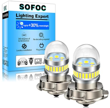 SOFOC P26S LED Strålkastare Moto 6-30V 6V/12V/24V 1000LM Vit 2St | Endast DC • Passar 6V 12V 24V • Strålkastare för Scooter & Moped • 24+6 Prestandachips • S3 Glödlampa