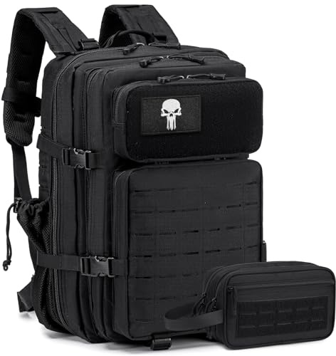 BAGROUPS Zaino Tattico Militare 45L Grande Zaini Uomo con Sistema Molle Daypack Impermeabile 3 Giorni Zaini per Trekking Zaino da Viaggio Multifunzionale per Campeggio Caccia alla Pesca Palestra Nero