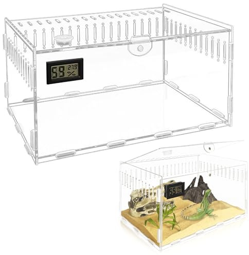 Akrylterrarium, 30 x 20 x 15 cm sniglar terrarium, stor transparent reptil matningslåda, bärbart husdjurterrarium för hoppspindlar, ödlor, sniglar, skalbaggar