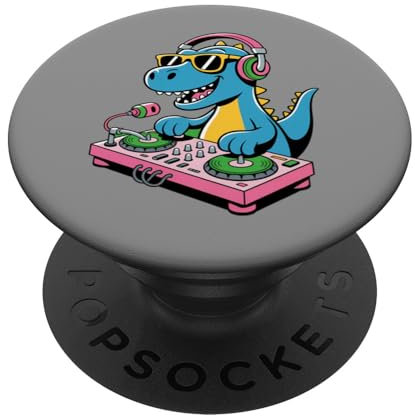 Tocadiscos DJ Dino Funny Music Lover Dinosaur Vibes PopSockets PopGrip Adhesivo