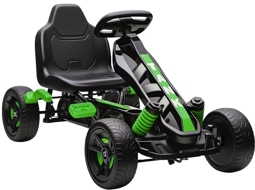 AIYAPLAY Kart à pédales pour Enfants, Karting Enfant avec Roue Libre, Frein, Roues EVA antidérapantes, avancer et reculer, Voiture à pédales pour garçons Filles de 3 à 6 Ans, Vert