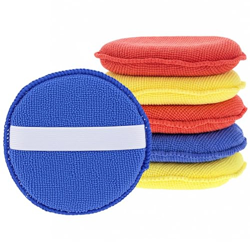 QWORK® Set of 6 Microfiber Car Hand Polishing Sponge 13 * 2CM - Reusable, Washable Wax Applicator Pads for Exterior & Interior Car Care