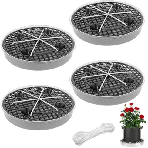 Tutamaz Lot de 4 dessous de pot en tissu auto-arrosant - Système d'irrigation automatique - Pieds pour pot de fleurs extérieur - Pot de fleurs auto-arrosant