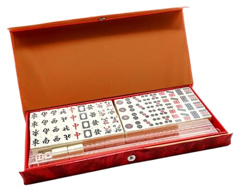 Mahjong Set, Portable Full Tiles,Mahjong Games with 2 Dices and 4 Racks | for Beginner, Player, Travel, Family Gathering, Party, Holiday