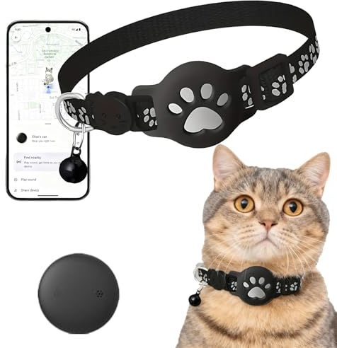Collier GPS Chat, Traceur GPS Chat, sans Carte SIM, Imperméable Et Durable, Alerte Intelligente Anti-Perte pour Chats D'extérieur, Localisation Temps Réel (Black, Compatible avec Android)