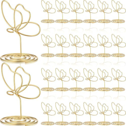 Sukizifa 24 Soportes para Tarjetas de menú Dorados, Soporte de Metal con Mariposa para Mesa, portatarjetas de Mesa para números de Mesa de Boda, portafotos para decoración de Fiestas