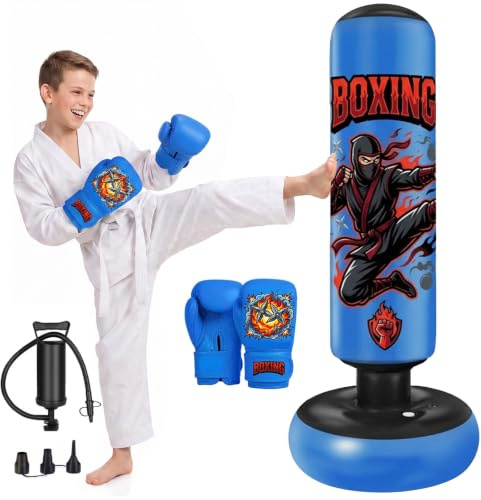 Sac de Boxe pour Enfants, Gants de Boxe, Gonflable Sac de Frappe Enfant