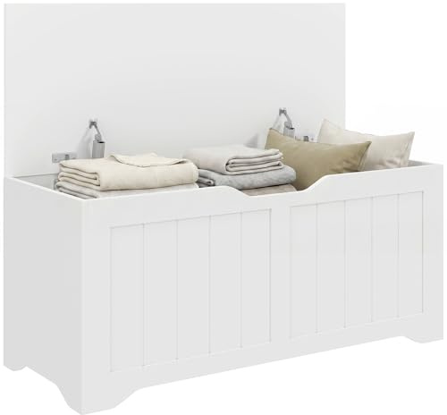 HOMCOM Coffre de Rangement 136 L Design sans Poignée 100 x 40 x 45 cm Blanc