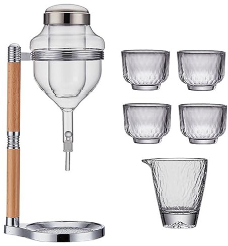 Kylt glas karaffset med 4 koppar – whiskyservern med dubbla väggar håller bourbon, vin, vodka, sake cold – eleganta bartillbehör för hemunderhållning