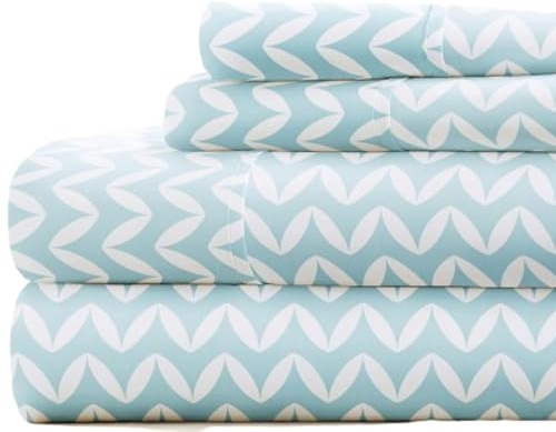 Linen Market 4-delat bäddset (ljusblå chevron) – sova bättre än någonsin med dessa ultramjuka och kylande lakan för din säng i full storlek – djup väska för 40,6 cm