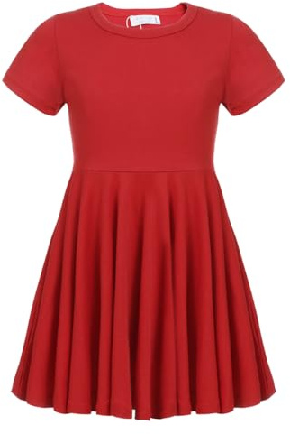 trudge Vestido sin Mangas de Verano para niñas Una línea de Manga Corta Algodón Color sólido Camiseta Princesa Vestidos básicos Vestido de Patinador Fattern Rojo 110