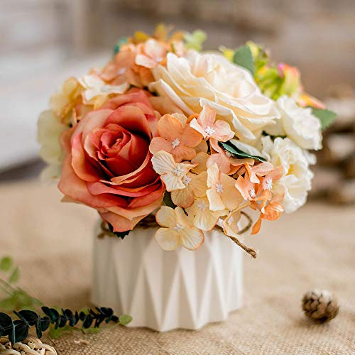 TKAS Fiori Artificiali con Vaso Ceramica, Composizioni Fiori Seta Mazzo Piante Finte da Interno Esterno, Fiori Finti Bouquet Fiori Secchi per Decorazioni Tavolo Casa Ufficio Matrimoni (Mix Color-3)
