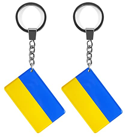 QQSD Schlüsselanhänger mit Ukraine-Flagge, 2 Stück, Ukraine, 2 x 1.2 x 0.2 inches