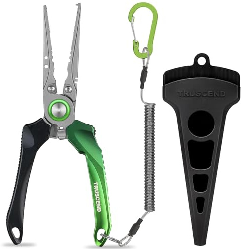 TRUSCEND Pince de pêche en Eau salée, Accessoires de pêche, Multifonctionnelle Ciseaux Coupe Ligne, équipement de pêche, poignée en Aluminium/Caoutchouc Pince, Cadeaux de pêche pour Les Hommes