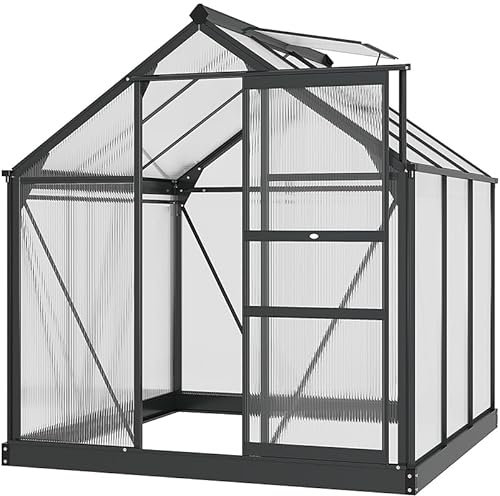 Outsunny 6 x 6ft Polycarbonate Greenhouse Walk in Slide Door Grey