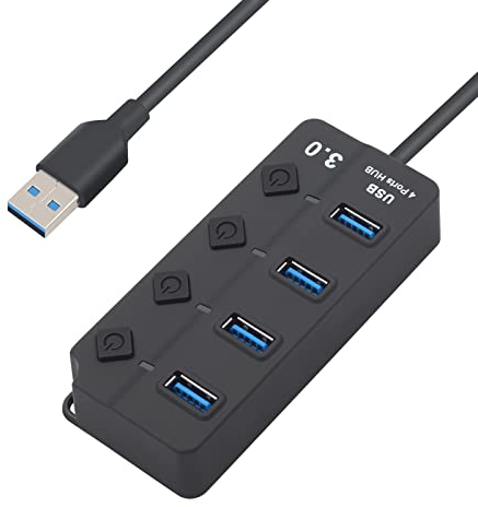 SANON USB Hub, 4- Port USB 3. 0 Hub, USB Adapter, USB Verteiler, Extension Splitter mit individuellen EIN/Aus- Schaltern Plug and Play, für PS5, PC, Laptop, USB Stick, drucker, MacBook und mehr