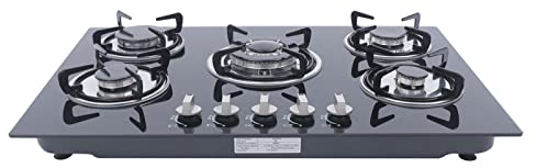 Cuisinière à gaz encastrable, 5 brûleurs, allumage par batterie, en acier inoxydable, pour gaz naturel, usage domestique ou commercial, 77 x 51 x 7 cm