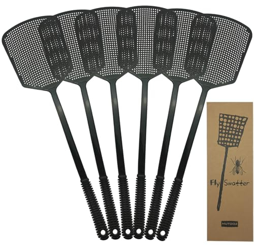 MUTOOZ Fliegenklatsche Multipack – Fliegenklatsche aus Kunststoff mit strapazierfähigem, dickem Griff, schwarz, 6 Stück