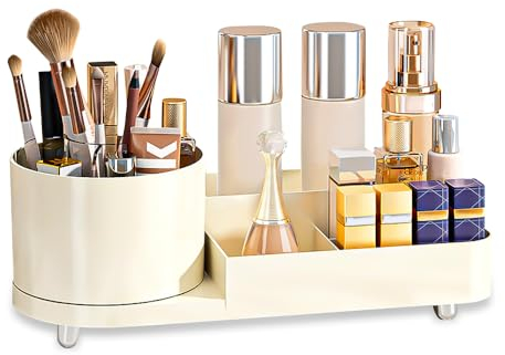 LANSKYLAN Make Up Organizer, 360° Drehbar Kosmetik Organizer Drehbar/Fach 2-in-1 Schmink Organizer Kosmetikregal Kosmetikbox Pinsel Lippenstift Kosmetik Aufbewahrung für Frisiertisch Bad Schlafzimmer