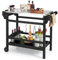 COSTWAY Cocina Exterior, Mesa Carro de Barbacoa con Estante HDPE, Tapa de Acero Inoxidable, Bandeja para Condimentos, Estante para Botellas, con Asa y Ruedas