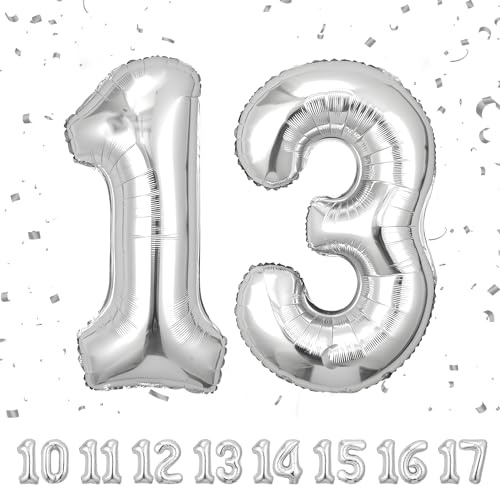 Palloncini compleanno 13 anni Argenteo -40 pollici-Decorazioni compleanno di un uomo donna di 13 anni-Pallone numero gonfiabile in foil beige 13 anni
