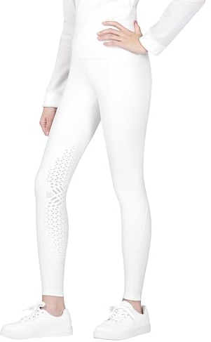 Harrison Howard Pantalones de equitación para niñas, con parche en la rodilla, pantalones ecuestres, blanco (Oval White), X-Large