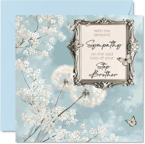 Tarjetas de condolencias – Tarjeta de condolencias más profundas, pérdida de tu hermanastro – Tarjetas de duelo para adultos, tarjeta de condolencias pensando en ti, tarjetas de felicitación florales