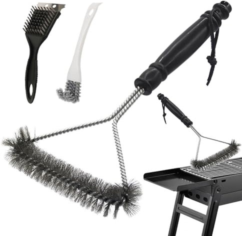 Cepillo Barbacoa, Cepillo de Limpieza para Parrilla de Barbacoa,Cepillo Barbacoa Inoxidable, PP Aislamiento Térmico Mango Cepillo, Multifuncional, Accesorios para Parrilla 3 PCS