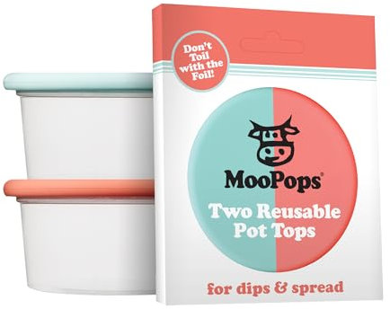 MOOPOPS - Dip & Spread Tops. 2 reusable silicone tops specifically designed to fit standard pots for dips and spread. (Peach and Aqua)