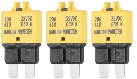 DMiotech 3 Pezzi Fusibili Mini Manuali Resettabili, 32V DC 20A ATC/ATO Interruttore Automatico Fusibili A Lame Basso Profilo Per Auto Camion SUV Barche Moto, Giallo