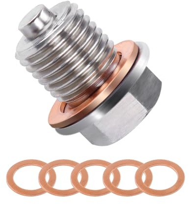 wadafen Tapón de Drenaje de Aceite MagnéTico, Tornillo Carter Aceite M12x1.5 con Junta, Tapón con 5 Arandela Carter Aceite, Adecuado para AutomóViles Y Barcos (M12x1,5)