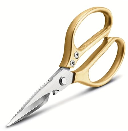 Eastrise Heavy-Duty Kitchen Scissors, Dishwasher-Safe Multi-Purpose Food Shears, Non-Slip Stainless Steel Sharp Cooking Scissors with Ergonomic Handle (1PC/Gold)
