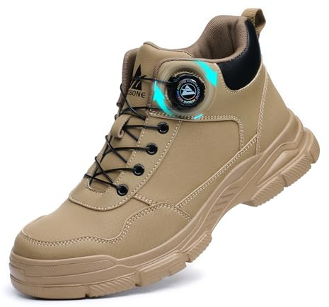 AOACOEBN Chaussures de Sécurité Hommes Femmes Imperméable Bottines de Travail Légère Antidérapant Bottines de Sécurité avec Embout en Acier Baskets Chantier Confortable,Bronze,41 EU