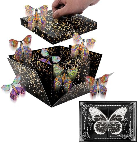 Butterfly Explosion Gift Box, DIY Flying Butterfly Surprise Box with 4 Flying Butterflies, Birthday Box Exploding Surprise Gift with Congratulation Card for Christmas Wedding Anniversaries (Black)