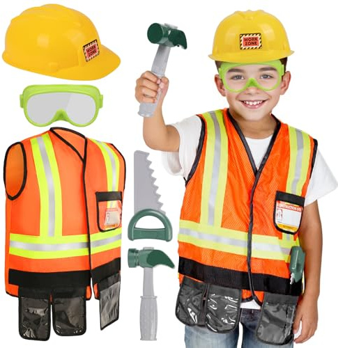 Liberry Kids Tool Set for Boys Girls 3-5 Years, Construction Worker Costume with Hat, Toddler Dress Up Toys for Birthday Gift