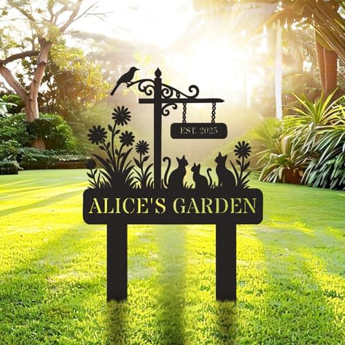 Targa da Giardino Personalizzata in Metallo con Testo Targa Decorativa da Esterno con Paletto Adatta per Decorare Cortili, Prati,Terrazze (Style 2)