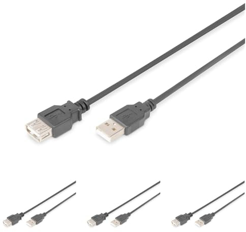 DIGITUS Câble d'extension USB 2.0-3.0 m - USB A (mâle) à USB A (femelle) - 480 Mbit/s - Câble de connexion, câble USB - noir (Lot de 4)