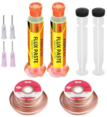 2pcs 10ml Solder Flux, No-Clean Soldering Flux with 2 10ft Solder Wick, Desoldering Kit for Electronic Component Soldering and Repair