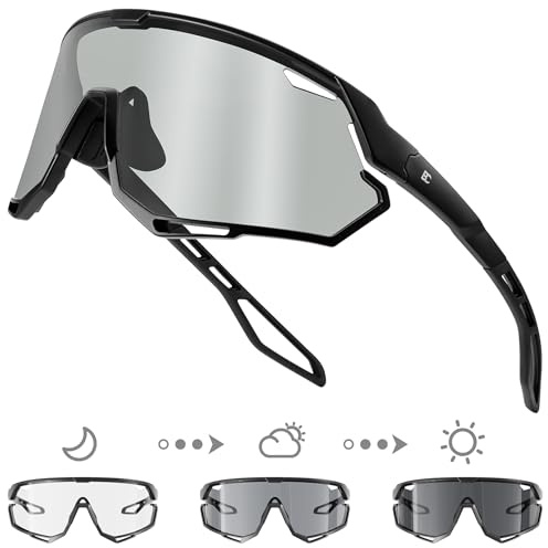 Bircenpro Photochromic Sports Cycling Glasses: Lightweight UV400 Protection Sunglasses for Men Women Outdoor Running Cricket Black Lens