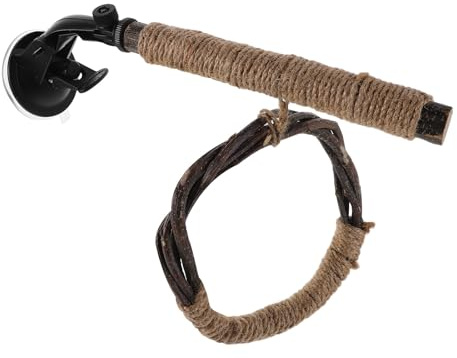 TOYANDONA Juguete para Periquitos y Loros con Ventosa, Soporte Columpio de Madera y Cuerda de Cáñamo, Accesorio para Estimular Actividad Mental y Física en Jaulas