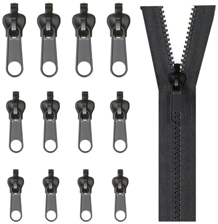 DUSEKI 12 Piezas Cremallera Reparación 3 Tamaños Reparador Cremallera Universal Detachable Zipper para Chaqueta, Bolso, Maletas, Mochilas, Ropa,Equipaje(Pequeño/Mediano/Grande)