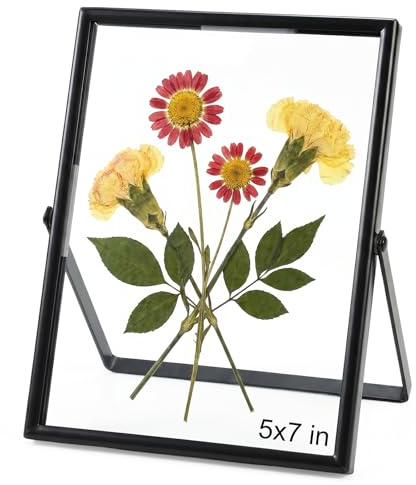 5x7 Floating Picture Frame - Double-layer Real Glass & Metal Frame, DIY Photo Frame for 5x7 Full Size / 4x6 Floating/Pressed Flowers, Premium Frame for Tabletop Décor & Gift Idea