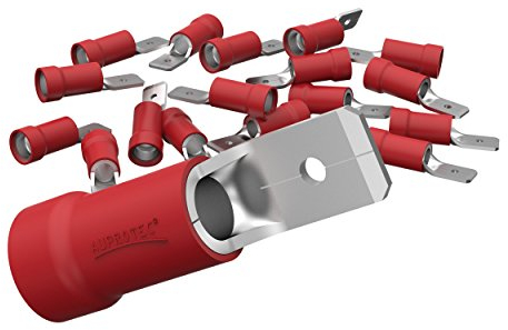AUPROTEC 25x Flachstecker 0,5-1,5 mm² rot/Steckbreite 2,8 mm Teilisoliert PVC männlicher Steckverbinder MDD Kabel-Verbinder aus Messing verzinnt