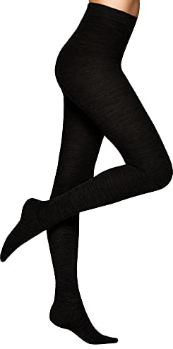 Vogue Collants en laine mérinos pour femme, Noir (1210), M