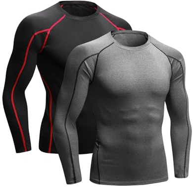 Niksa 2 Pack Long Sleeve Running Tops Mens,Base Layers Compression Top T-Shirts,Quick Dry Wicking Gym Athletic Training Workout Tee Shirts(Black&Gray,L)