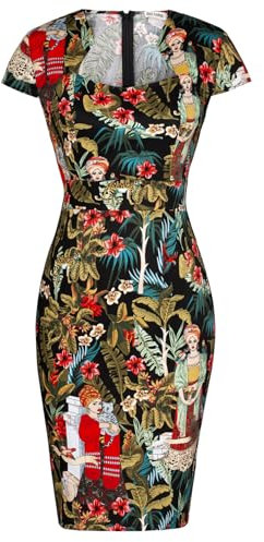 GRACE KARIN Damen 50er Jahre Vintage Bleistiftkleid Flügelärmel Wackelkleid CL7597, C-35, Groß