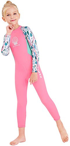 Neoprendräkt för barn, flickor, pojkar, helkroppsneopren, termisk baddräkt, 2,5 mm, för småbarn, tonåringar, barn, tonåringar, långärmad, för dykning, surfing, ett stycke (flickor rosa, S)