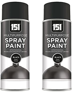 Unknown1 151 Multipurpose Black Satin Spray Paint - 400ml (Pack of 2) - Spray Paint for Metal, Plastic, Wood, Paper & Brick - Interior & Exterior Use