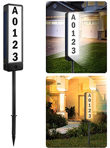 T-SUN Solar Address Signs for Yard Vertical LED House Numbers for Outside - IP65 Waterproof Warm/Cold White Outdoor House Plaque for Yard - Illuminated Lighted Address Markers Driveway Home Street